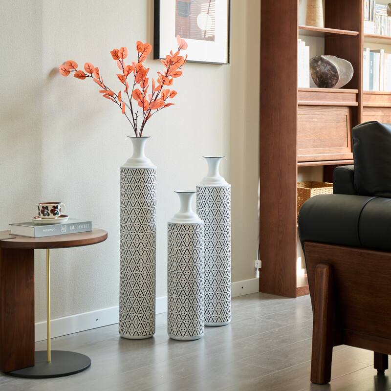 Hand-Woven PVC Rattan Floor Vase
