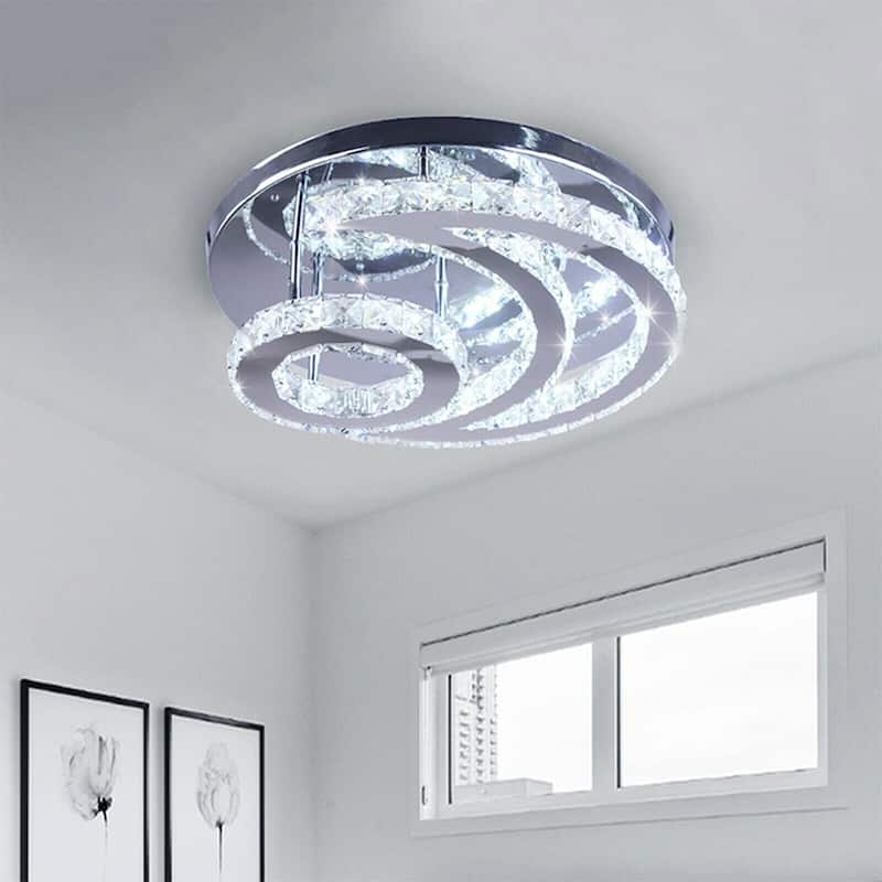 Modern Crystal Moon Shaped Ceiling Light Fixture LED Chandelier Lamp - 15.7" x 3.5"
