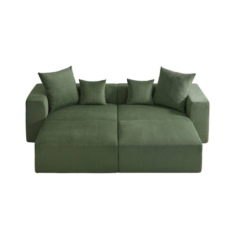 Corduroy Upholstered Modular Sectional Sofa with Ottoman