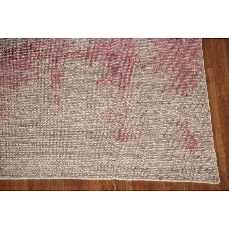 Pink Modern Abstract Area Rug Hand-Knotted Wool Carpet - 7'11"x 9'8"