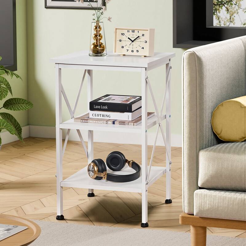 VECELO 3-Tier Open Shelf End Table with X-Frame Design 4-Step Easy Assembly 23.82" Height Side Table for Living Room or Bedroom