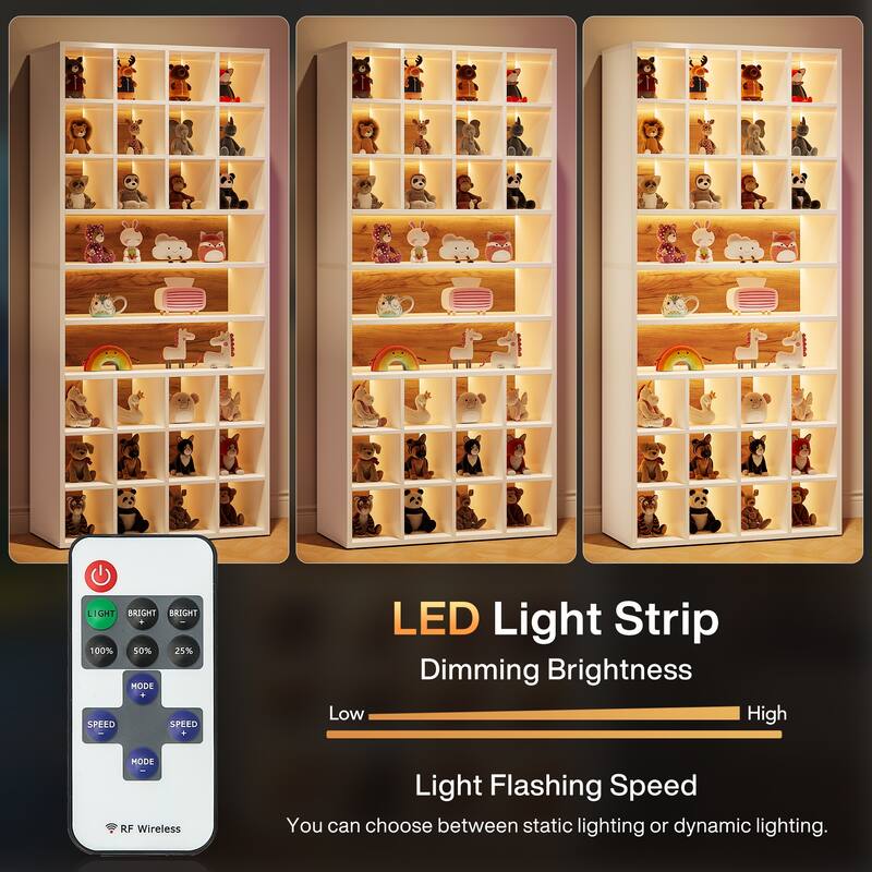 Display Cabinet with LED Lighting, Modern Bookcase Display Case