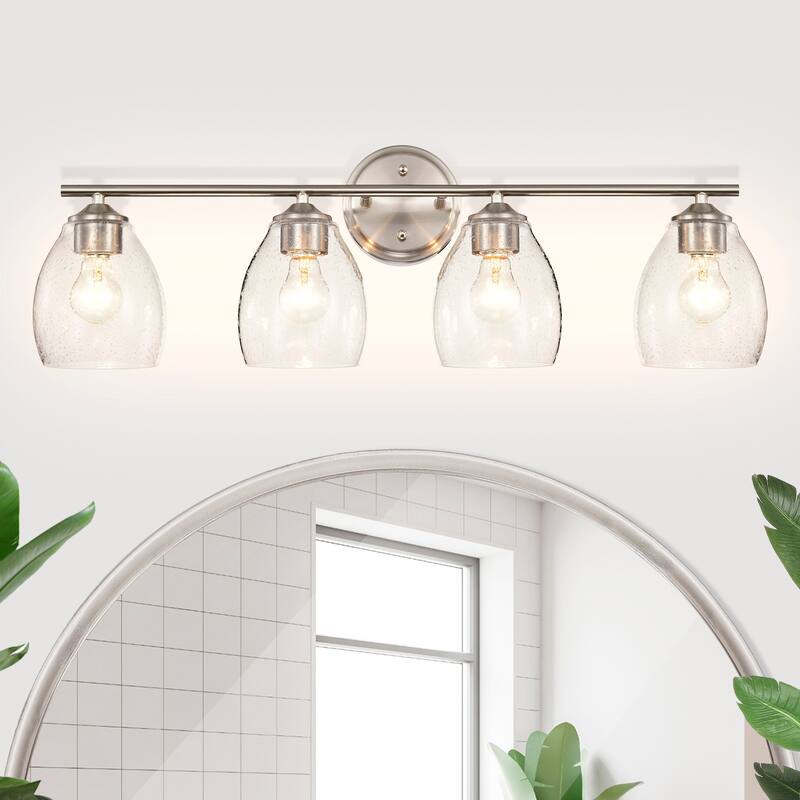 Brushed Nickel 3-Light/4-Light Vanity Light with Bell-shaped Seedy Glass Shades