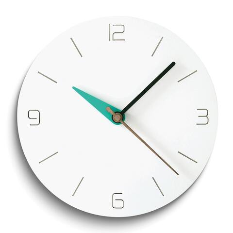 Curata White Acrylic with Green Accent Hand Quartz Wall Clock with Silent Movement