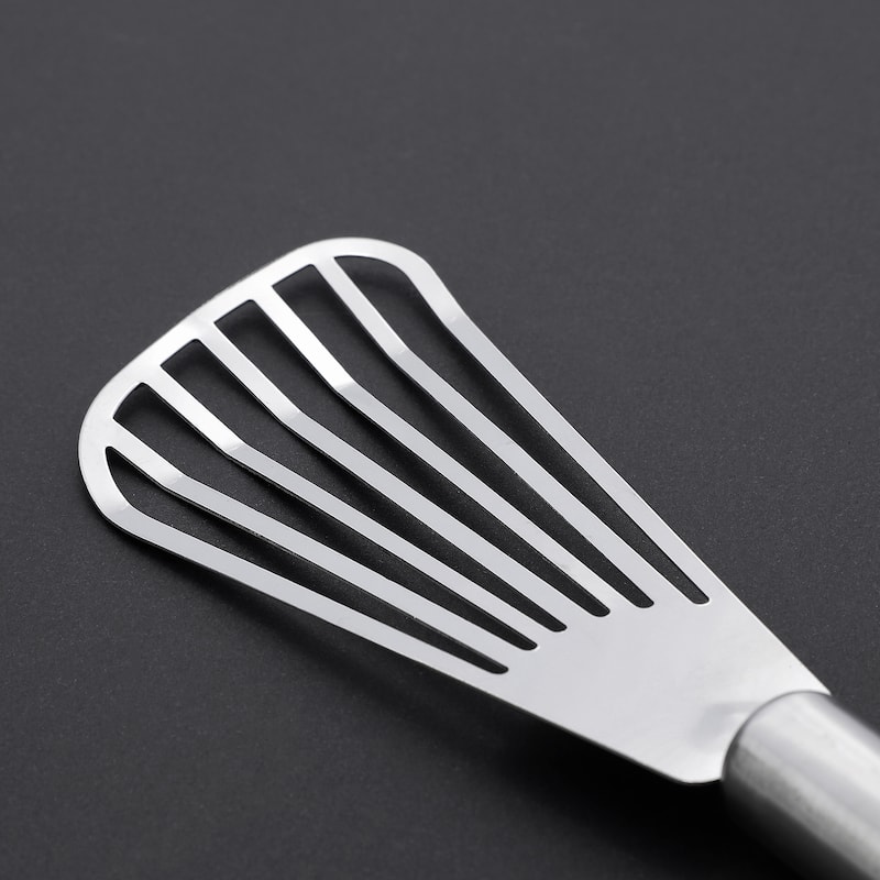 Stainless Steel Slotted Kitchen Spatula Barbecue Turner Shovel Silver Tone 4 Pcs