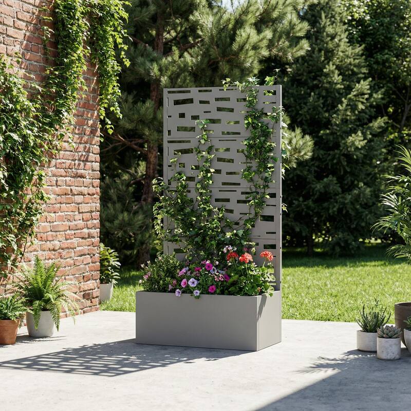 Raised Garden Bed Planter with Trellis Movable Planter Box with Lockable Wheels - 59"x30" - Grey