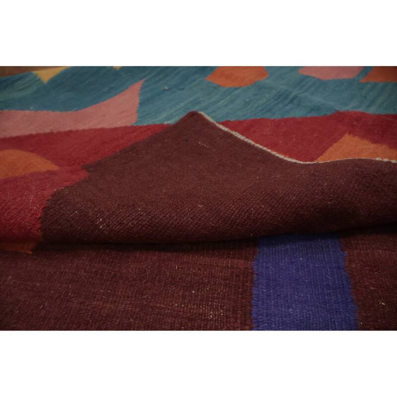 Hand Woven Oriental 100% Wool Carpet Southwestern Modern Multi-Colored Kilim Area Rug - 9' 10'' X 8' 0''