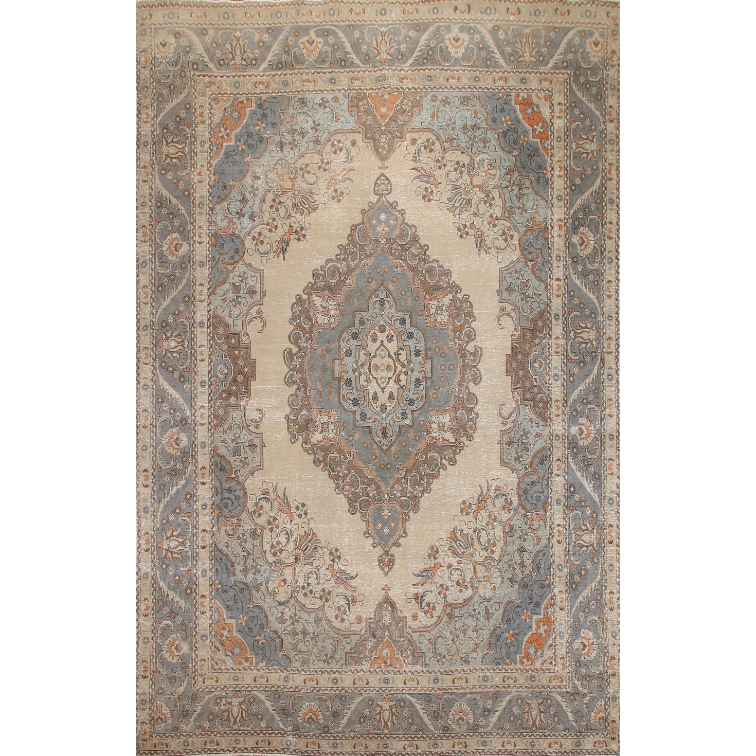 Hand Knotted Oriental 100% Wool Carpet Traditional Medallion Beige & Ivories Tabriz Area Rug - 12' 10'' X 9' 2''