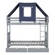 preview thumbnail 4 of 7, Gray+Blue Twin over Twin Wood Bunk Bed with Drawers & Tent