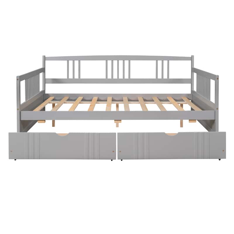 Full Size Daybed Wood Bed with Two Drawers