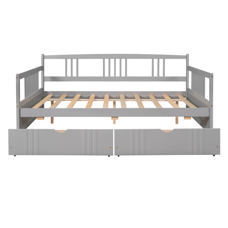 Full Size Daybed with Storage Drawers, Solid Pine Wood, for Bedroom or Living Room