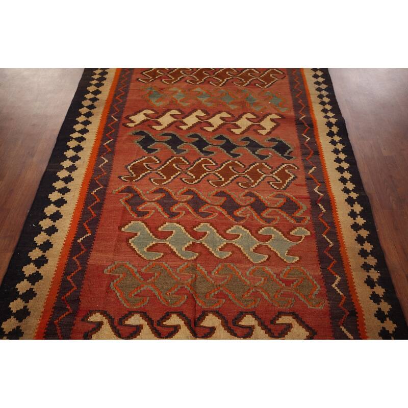 Vegetable Dye Kilim Qashqai Persian Runner Rug Flatweave Wool Carpet - 4'4"x 9'0"