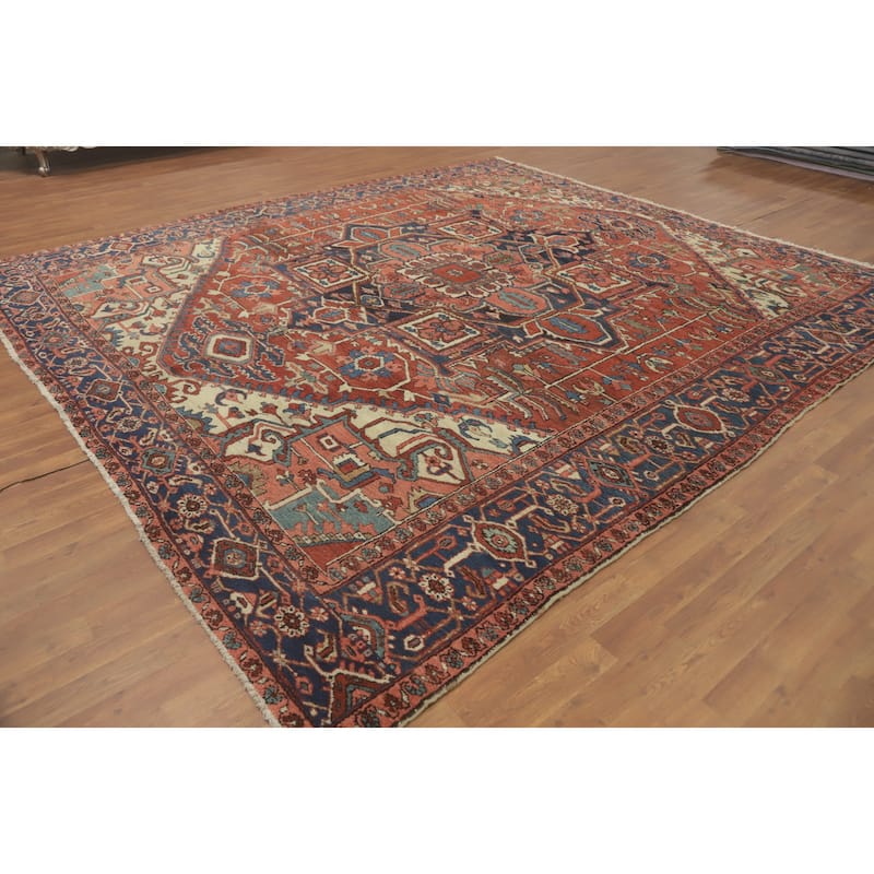 Hand Knotted Oriental 100% Wool Carpet Traditional Medallion Oranges & Rust Heriz (serapi) Area Rug - 11' 0'' X 10' 4''