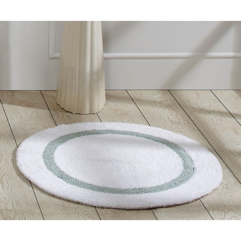 Better Trends Bath Rugs 100% Cotton Tufted Super Absorbent Reversible Bathroom Rug Set for Shower, Sink Mats Hotel Collection - 30" Round - White & Blue