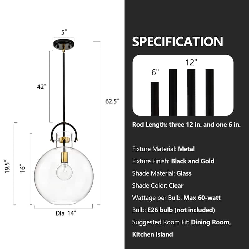 Matte Black and Gold 1-light Pendant