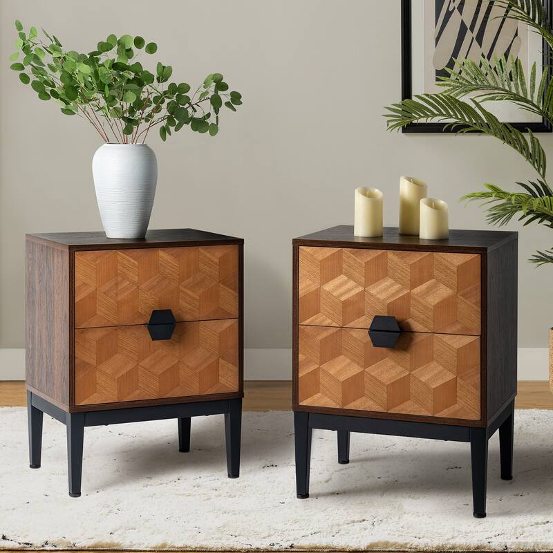 Apakah Modern 25"Tall 2-Drawer End Table with Charging Station and Adjustable Legs by HULALA HOME