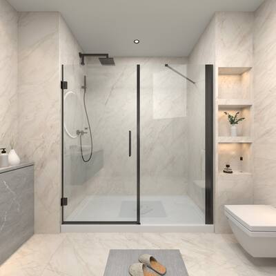 72" x 76" Pivot Semi-Frameless Shower Door in Black Finish with Tempered Glass - 76'' x 72''