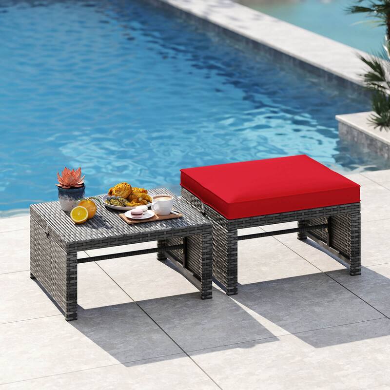 Costway Patio Ottomans Set of 2 PE Rattan Footstools with Removable - See Details