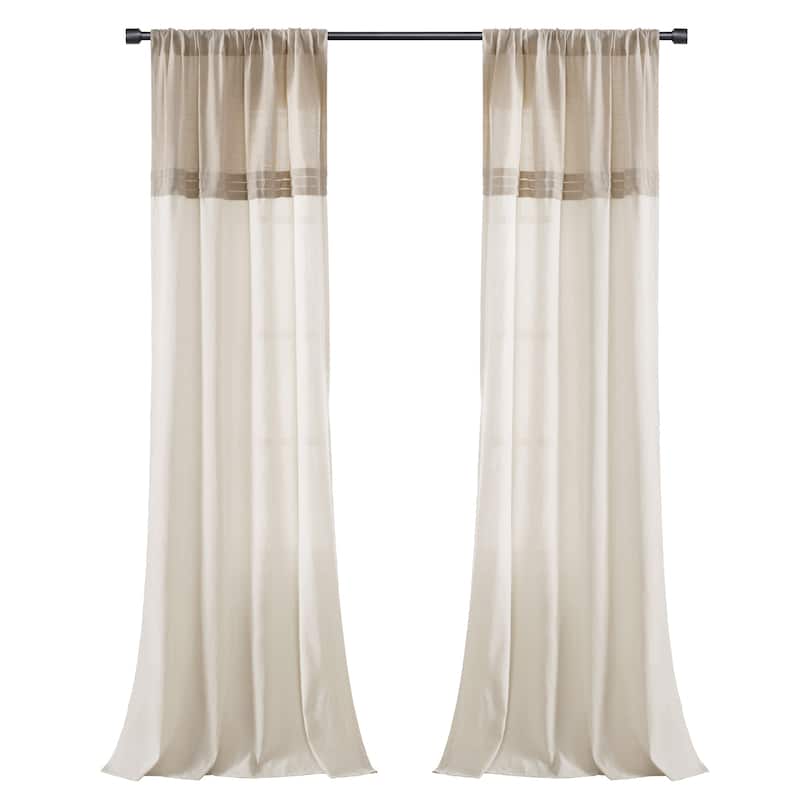 Lush Decor Farmhouse Faux Linen Colorblock Pleated Window Curtain Panel Pair - 84" x 40" - Linen