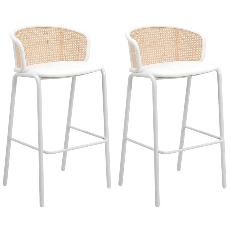 LeisureMod Ervilla Bar Stool with White Powder Coated Steel Frame Set of 2 - 37" - White