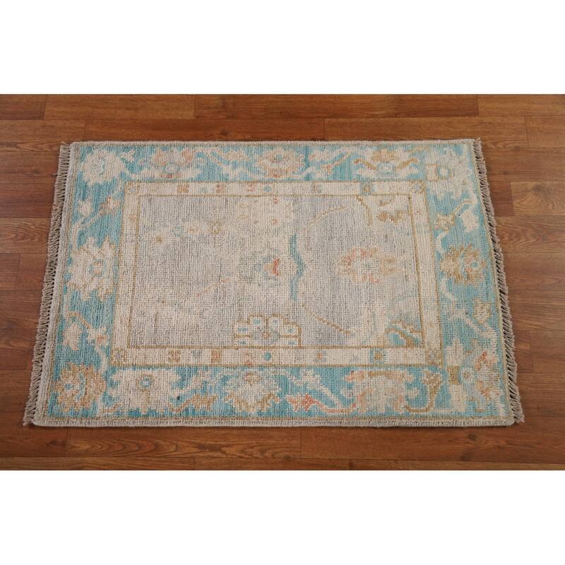 Hand Knotted Oriental 100% Wool Carpet Transitional Floral Greys & Charcoal Oushak Area Rug - 3' 0'' X 2' 0''