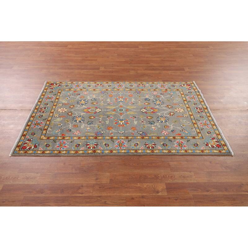All-Over Gray Oushak Oriental Accent Rug Handmade Wool Carpet - 3'4" x 5'2"