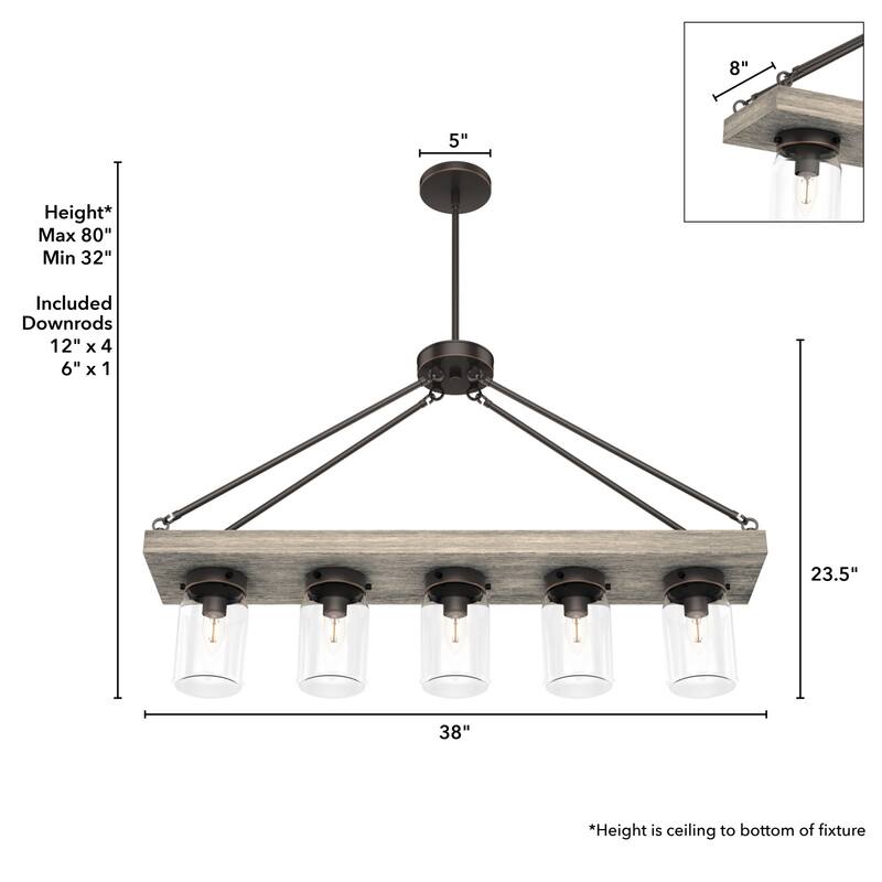 Hunter Devon Park 5-Light Linear Chandelier - Kitchen Island, Dining Room - Rustic, Farmhouse