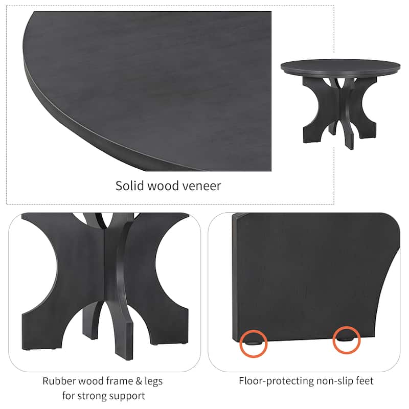 5-piece Rustic Charm Round Dining Set with 3 Upholstered Chairs and Curved Bench for Dining Room