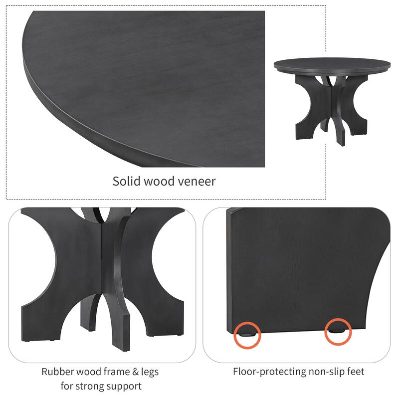 Roomfitters Round Pedestal Dining Table Set, 3 Upholstered Chairs, Curved Bench, 5-Piece Kitchen Furniture