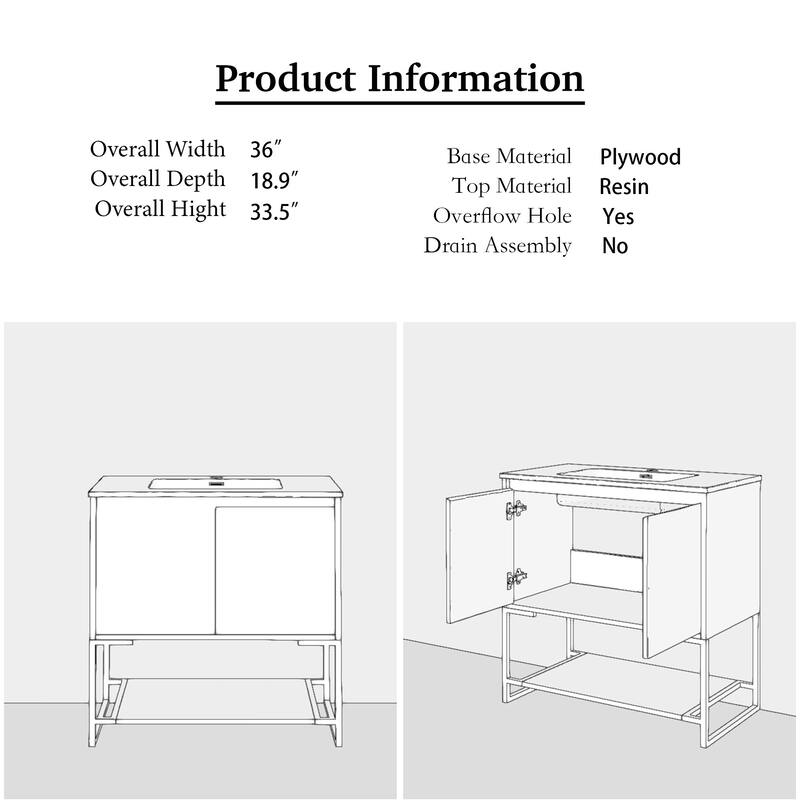36-inch Freestanding Bath Vanity with Cultured Mable Top