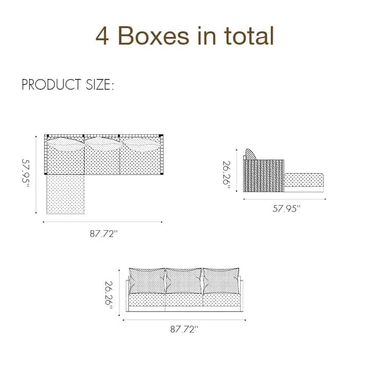 PURPLE LEAF Santorini 4 Piece Khaki Patio Sectional Sofa Set with Ottoman Cushions Poolside Garden Outdoor Conversation Sets
