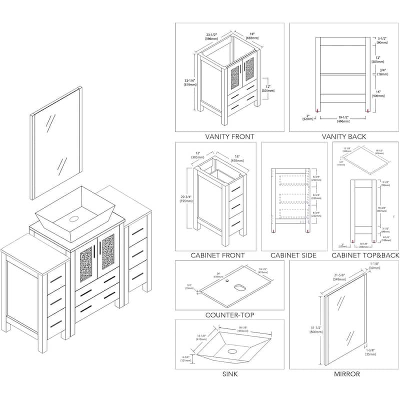 Blossom Sydney 48" Bathroom Vanity with Double Side Cabinets & Mirrors
