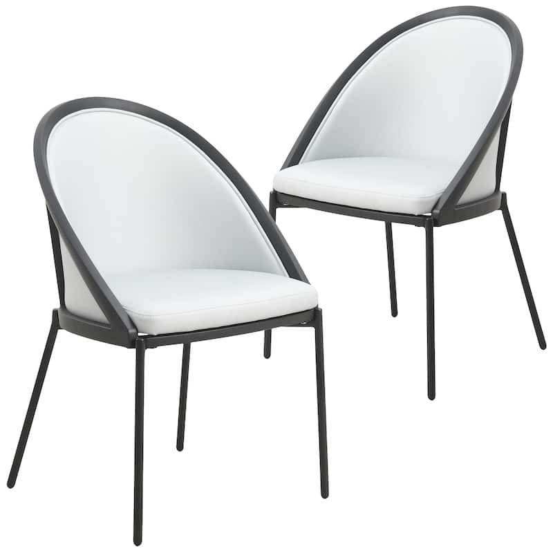 Urbane Dining Chair in Vinyl Fabric with Curved Back and Stainless Steel Legs Set of 2 - White