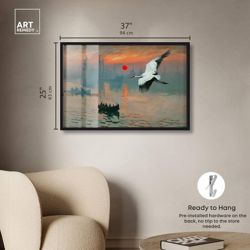 Crane Sunset Shadowbox by Art Remedy