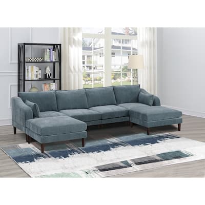 6pcs Modular Sectional Set, Grayish Fabric, U-Shaped, 120x60x31 inches