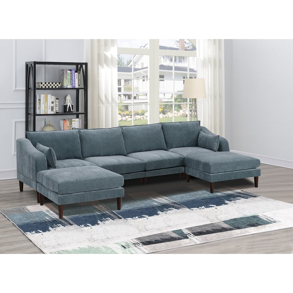 6pcs Modular Sectional Set, Grayish Fabric, U-Shaped, 120x60x31 inches