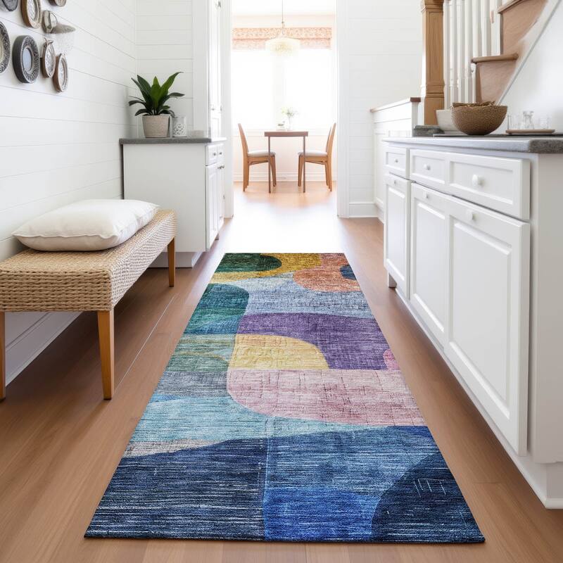 Premium Washable Super Soft Contemporary Abstract Mayfield Rug - Blue - 2'3" x 7'6"
