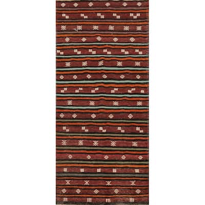 Hand Woven Oriental 100% Wool Carpet Southwestern Tribal Red Kilim Runner Rug - 8' 4'' X 3' 3''