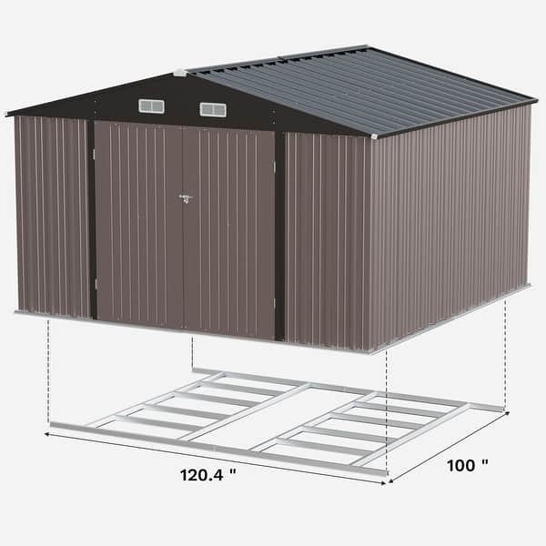 dimension image slide 7 of 12, Patiowell 10' x 8'/10' x 10'Metal Outdoor Storage Shed with Goods Shelves/Floor Frame Garden Tool Shed for Backyard Garden
