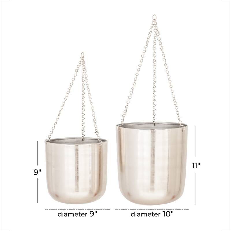 Black, Gold or Silver Metal Indoor Outdoor Hanging Dome Wall Planter with Chain (Set of 2)
