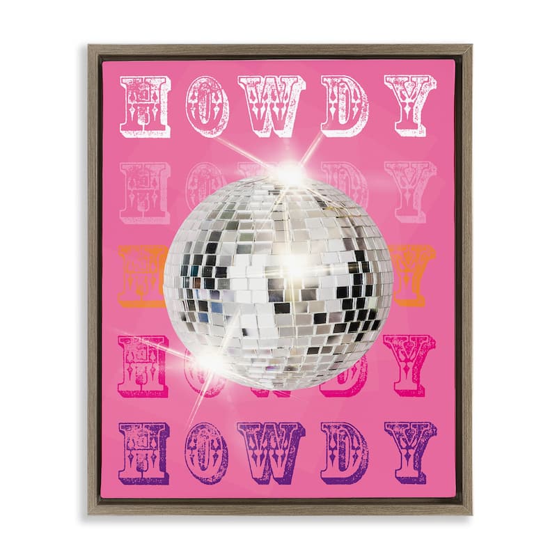 Stupell Howdy Retro Disco Ball Framed Floater Canvas Wall Art Design By Susan Arnot - 17 x 21 - Brown