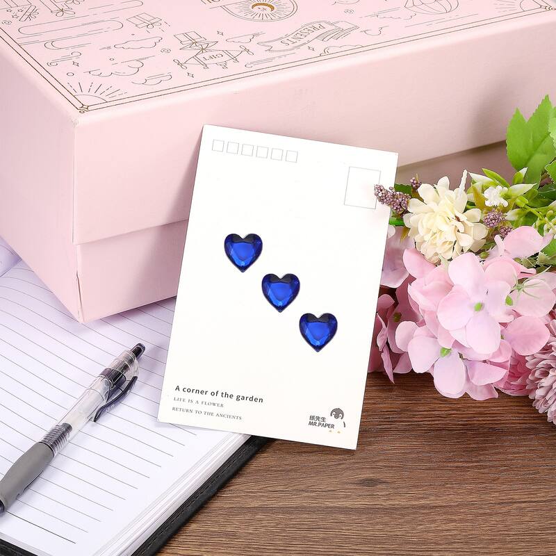 144 Pcs Heart Rhinestone 10mm Self Adhesive Gems Stickers Dark Blue - Dark Blue