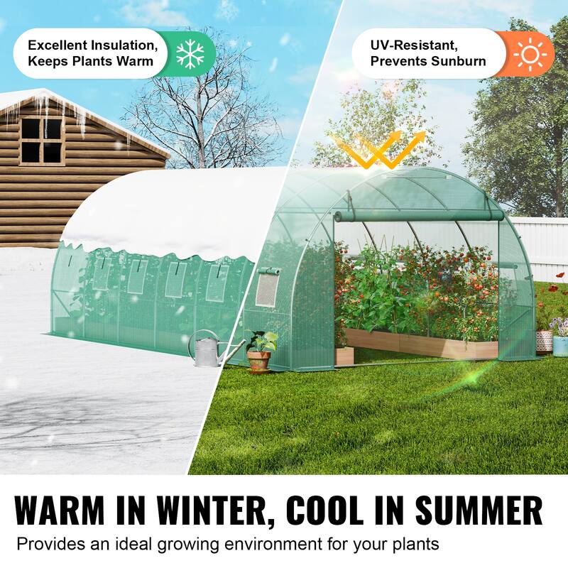 Walk-in Tunnel Greenhouse, Hoop House Greenhouse Tunnel, Plant Hot House with Galvanized Steel Frame, Green PE Cover