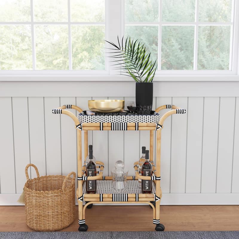 Butler Selena Blue & White Rattan Bar Cart