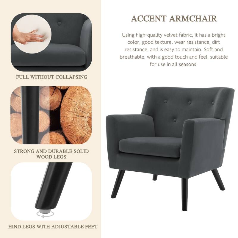Velvet Upholstered Armchair Tufted Accent Chair, Set of 2 - 30.71"H x 28.35" W x 27.56"D