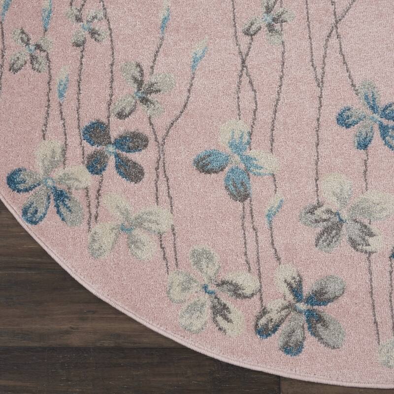 HomeRootsBotanical Leaves Contemporary Round Area Rug - 63' X '63' X '0.5