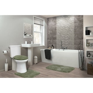 Traditional Plush Deep Fern Washable Nylon Bathroom Rug