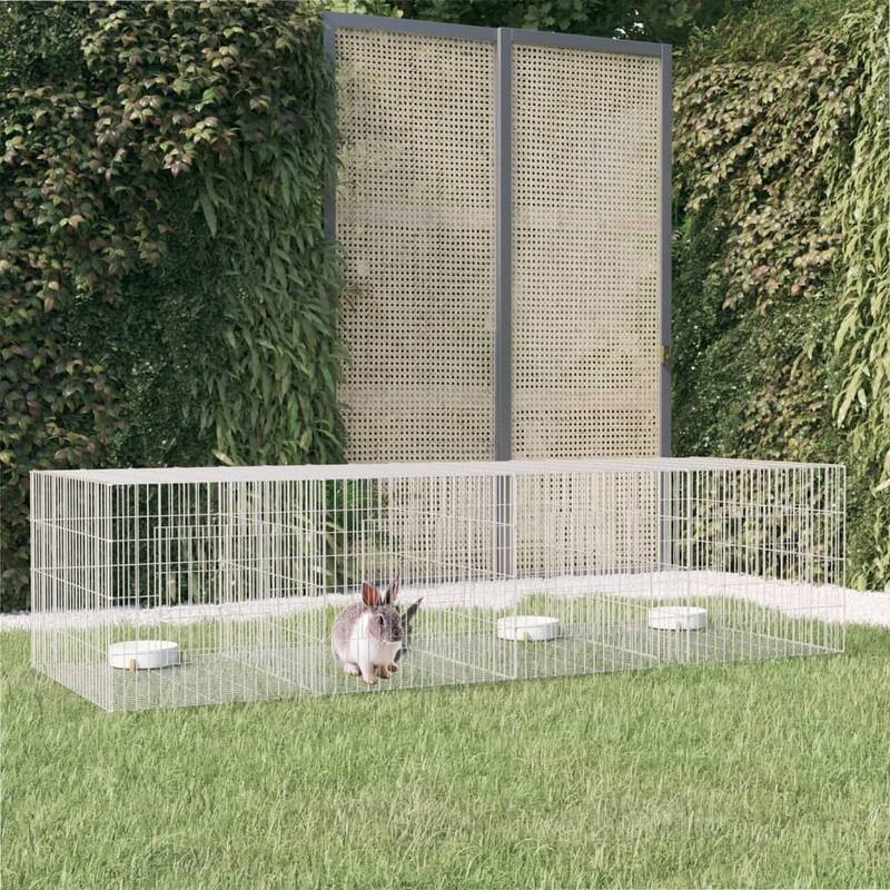 vidaXL 3-Panel Rabbit Cage Animal Hutch Playpen Enclosure Galvanized Iron - 85.4" x 31.1" x 21.3"