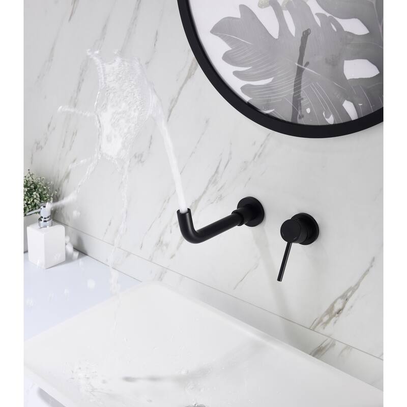 Wall Mounted Single Handle Bathroom Sink Faucet with Pop-Up Drain (No Overflow)