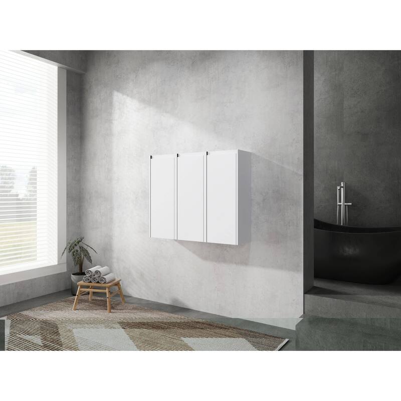 Modern Wall-Mounted Bathroom Side Cabinet with Soft-Close Doors, Floating Design, 6 Storage Compartments, 12-Inch Width